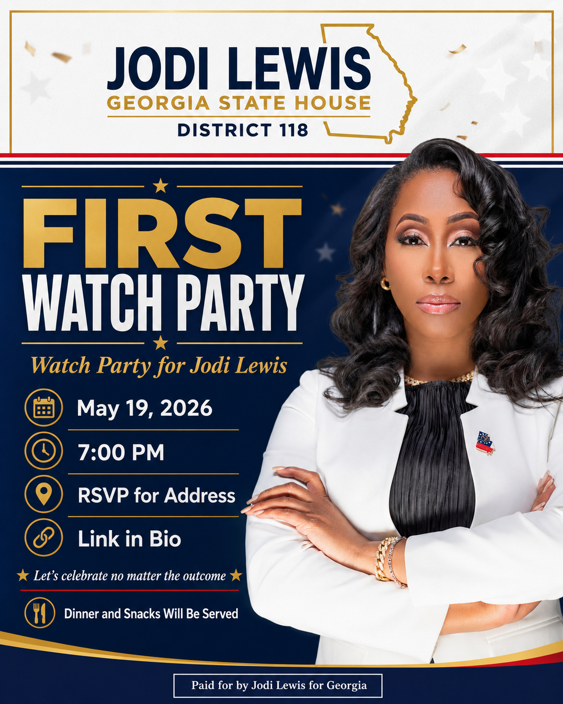 First Watch Party for Jodi Lewis - Georgia State House District 118 - May 19, 2026